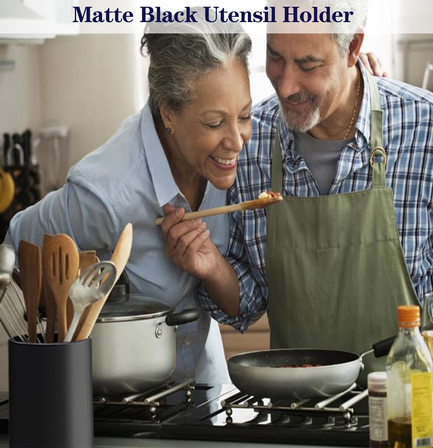 Matte Black Utensil Holder for Countertop, Ceramic Utensil Crock for Kitchen counter Easy to Clean, Modern Cooking Utensil Spatula HolderBy yuyuefourseas 4.4*6.3 Inch