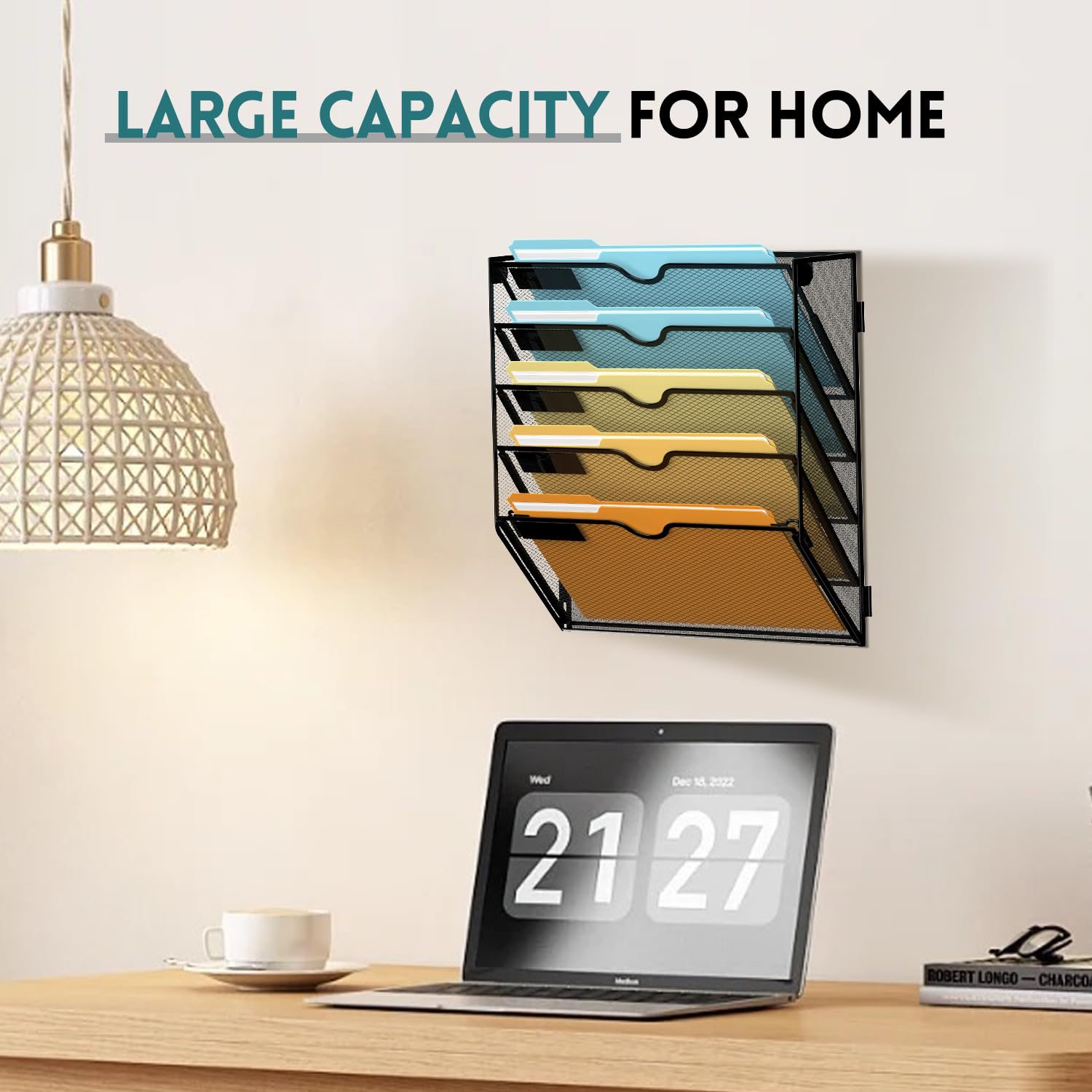 SUPEASY 5-Tier Wall File Organizer Mesh Office Mail Holder, Hanging Wall Organizer Magazine Rack for Office Black