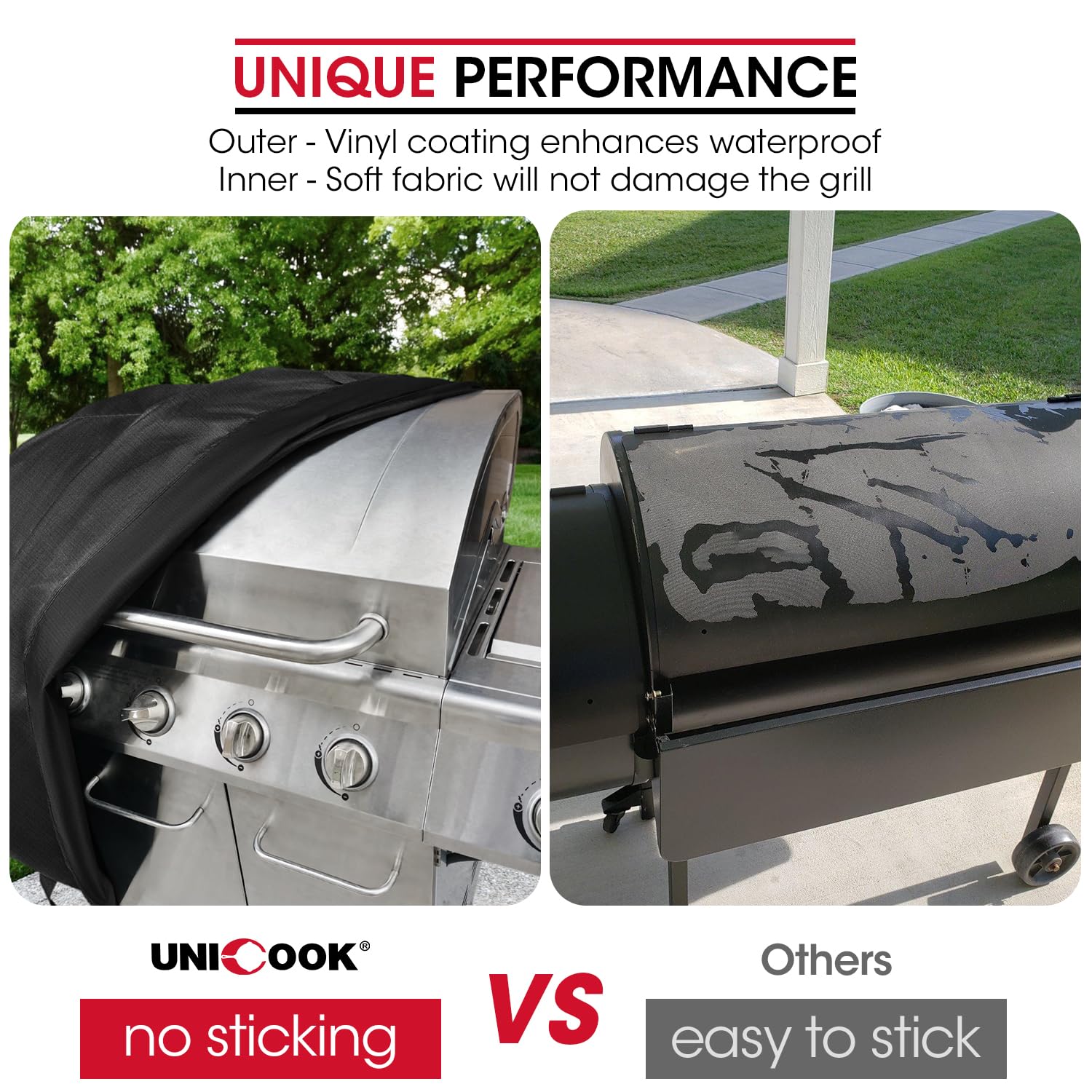 Unicook 7105 BBQ Cover for Weber Spirit 210 Gas Grills, 30 Inch 2 Burner Barbecue Grill Cover with Unique Waterproof Vinyl and Polyester Lining, Durable Housse BBQ for Outdoor Grill, Basic Version