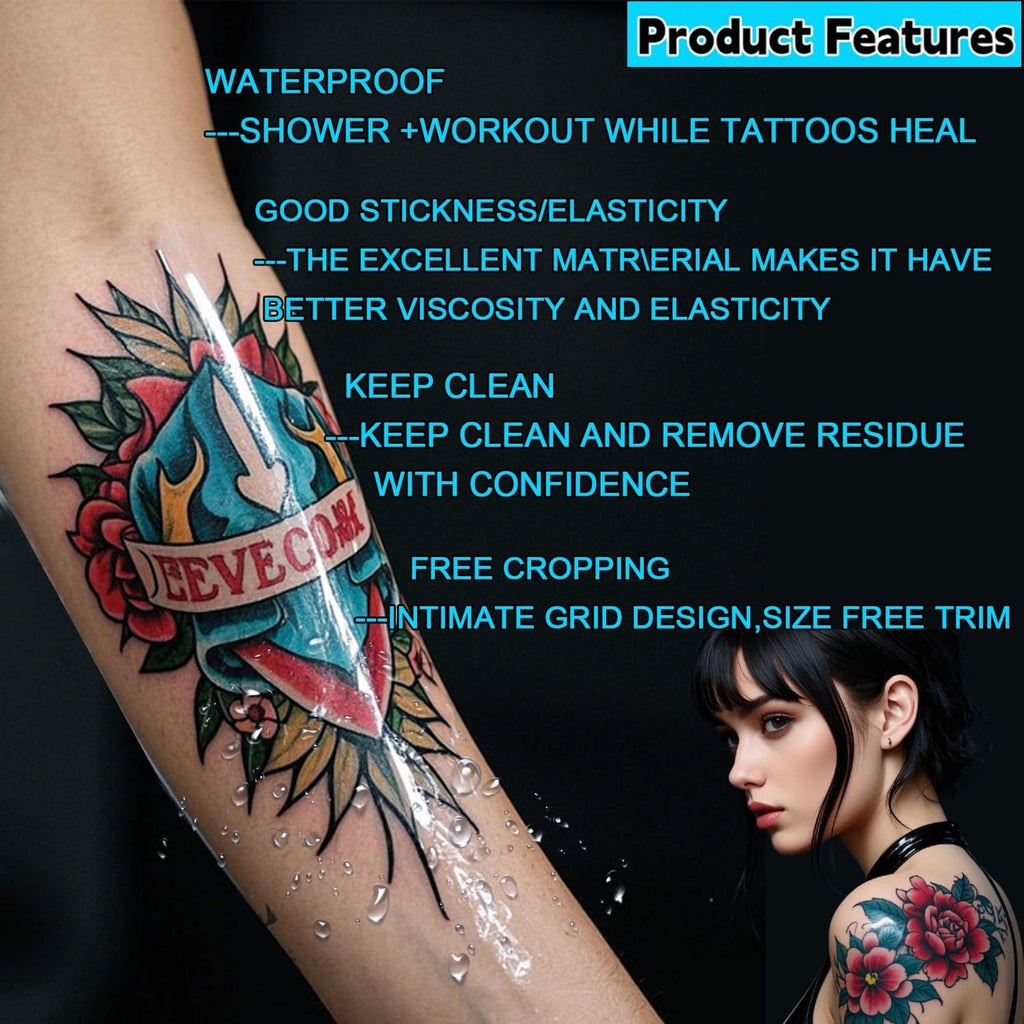 Transparent Stretch Waterproof Bandage 6 in x 10.94 yd Tattoo Aftercare Bandage Clear Adhesive Bandages Shower Shield Dressing Tape for Tattoos Swimming Showering…