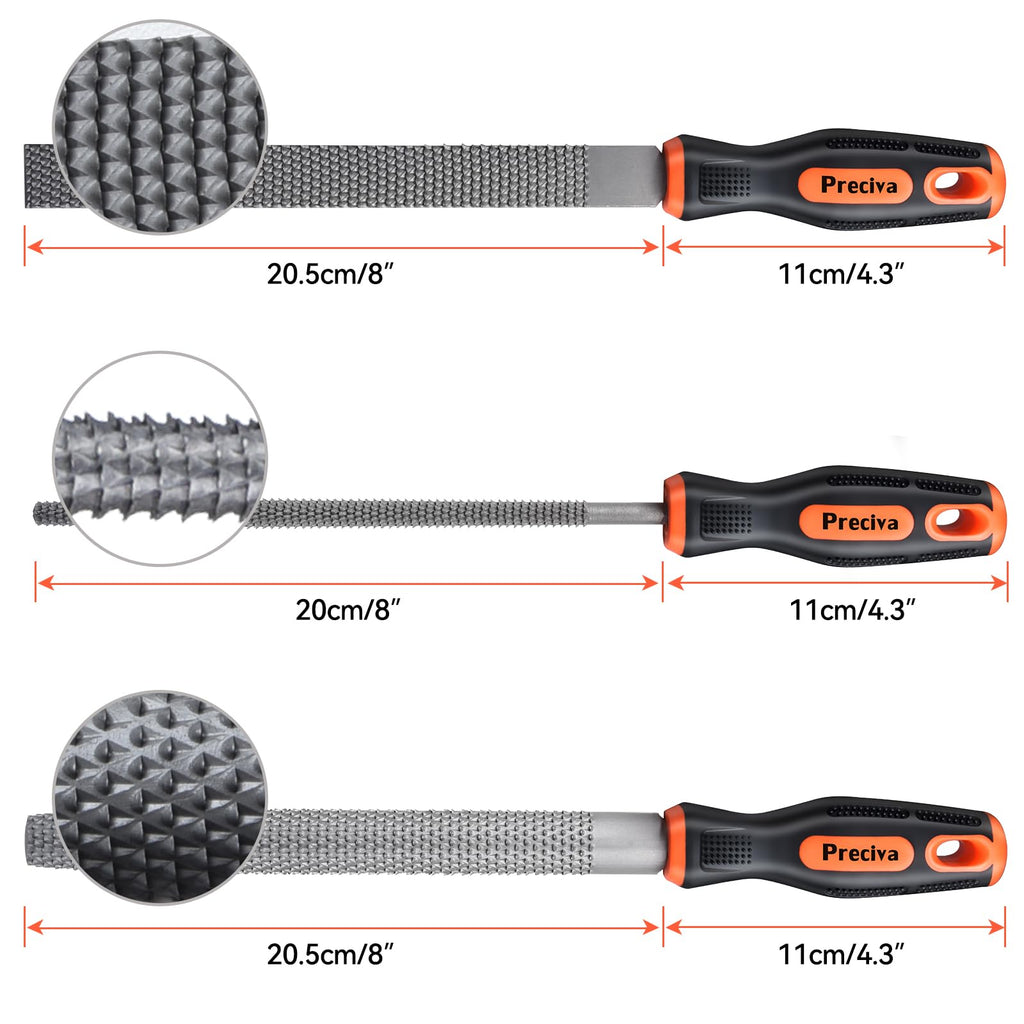 Preciva 3PCS Files Set, Wood Rasps High Carbon Steel File Set includes Flat File, Round File & Half Round File Used for Wood Manual Cutting and Polishing