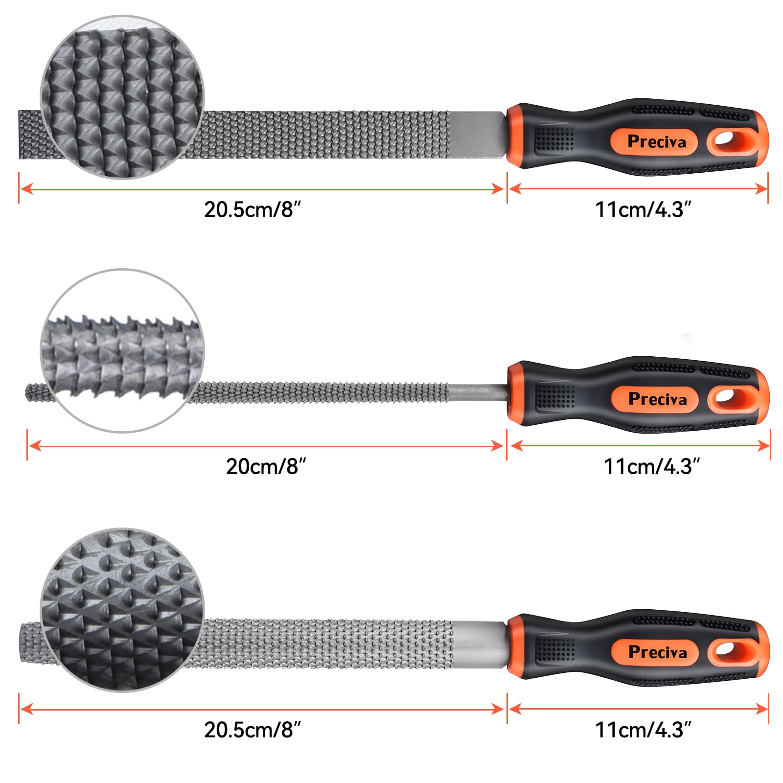 Preciva 3PCS Files Set, Wood Rasps High Carbon Steel File Set includes Flat File, Round File & Half Round File Used for Wood Manual Cutting and Polishing