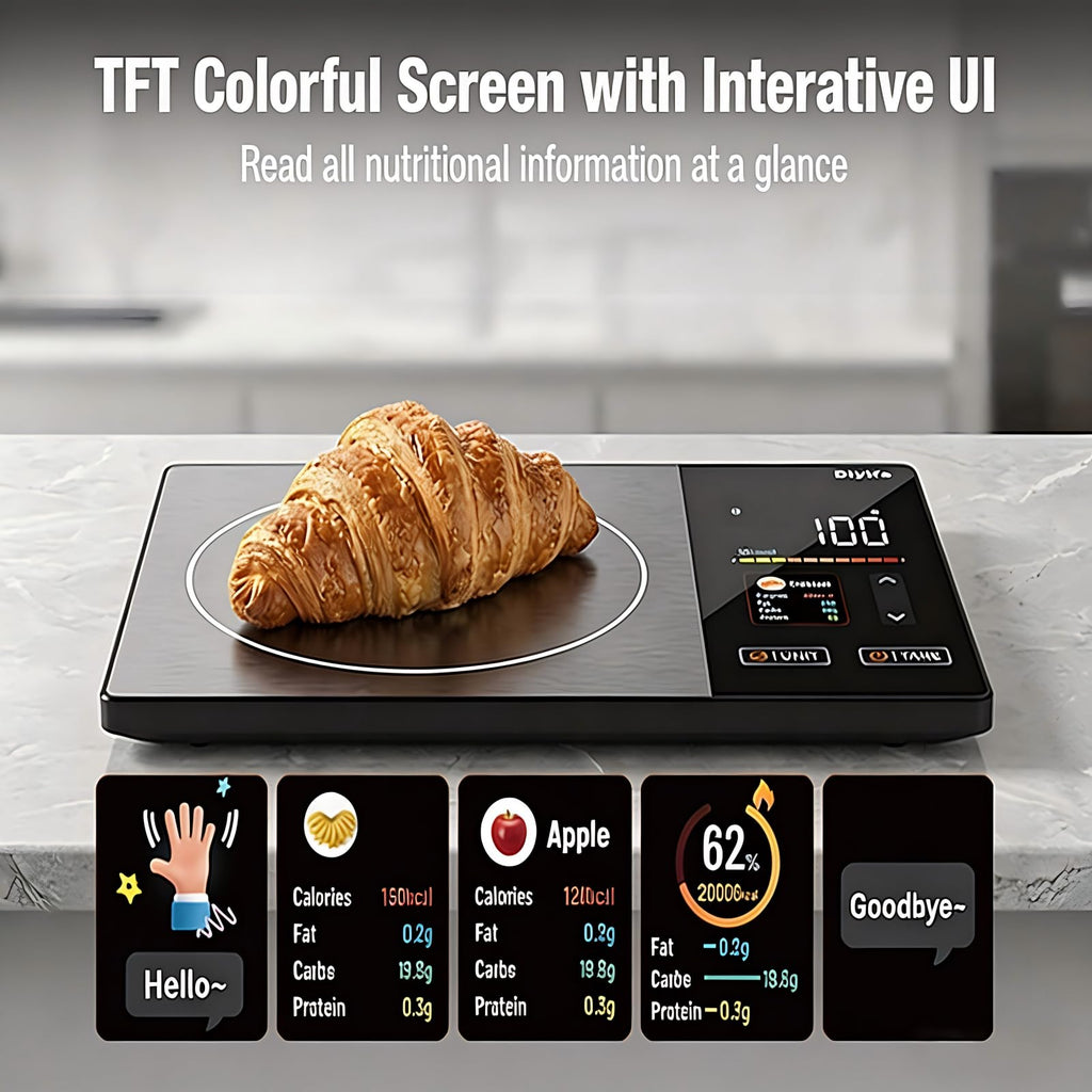 Smart Food Scale with Nutritional Calculator, [TFT Colorful Display] 5kg Nutrition Scale with App, 25 Nutrients Tracking, Calorie, Macro, Keto, Weight Loss, Tare, 5 Units for Meal Prep & Baking
