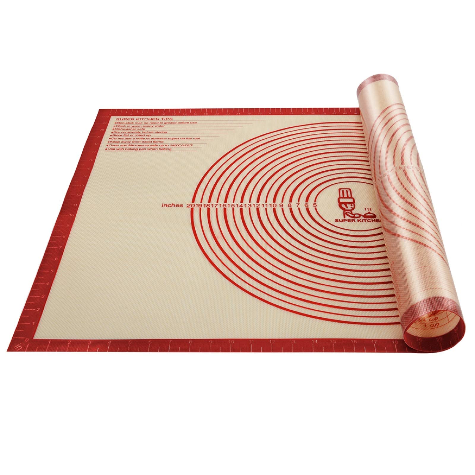 Non-Slip Silicone Pastry Mat Extra Large with Measurements 36''By 24'' for Silicone Baking Mat, Counter Mat, Dough Rolling Mat,Oven Liner,Fondant/Pie Crust Mat(Red, 24×36)