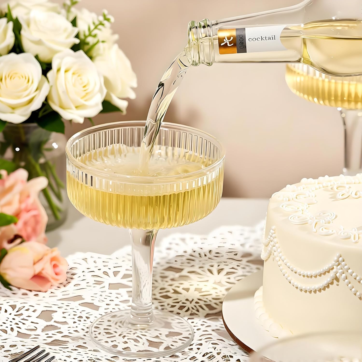 SOBECHOI 4-Tier Champagne Premium Champagne Tower Set - 20 Pcs Clear Plastic Coupe Glasses, Stackable Fluted Toasting Flutes for Parties & Weddings, Elegant Shatterproof Drinkware 7 oz