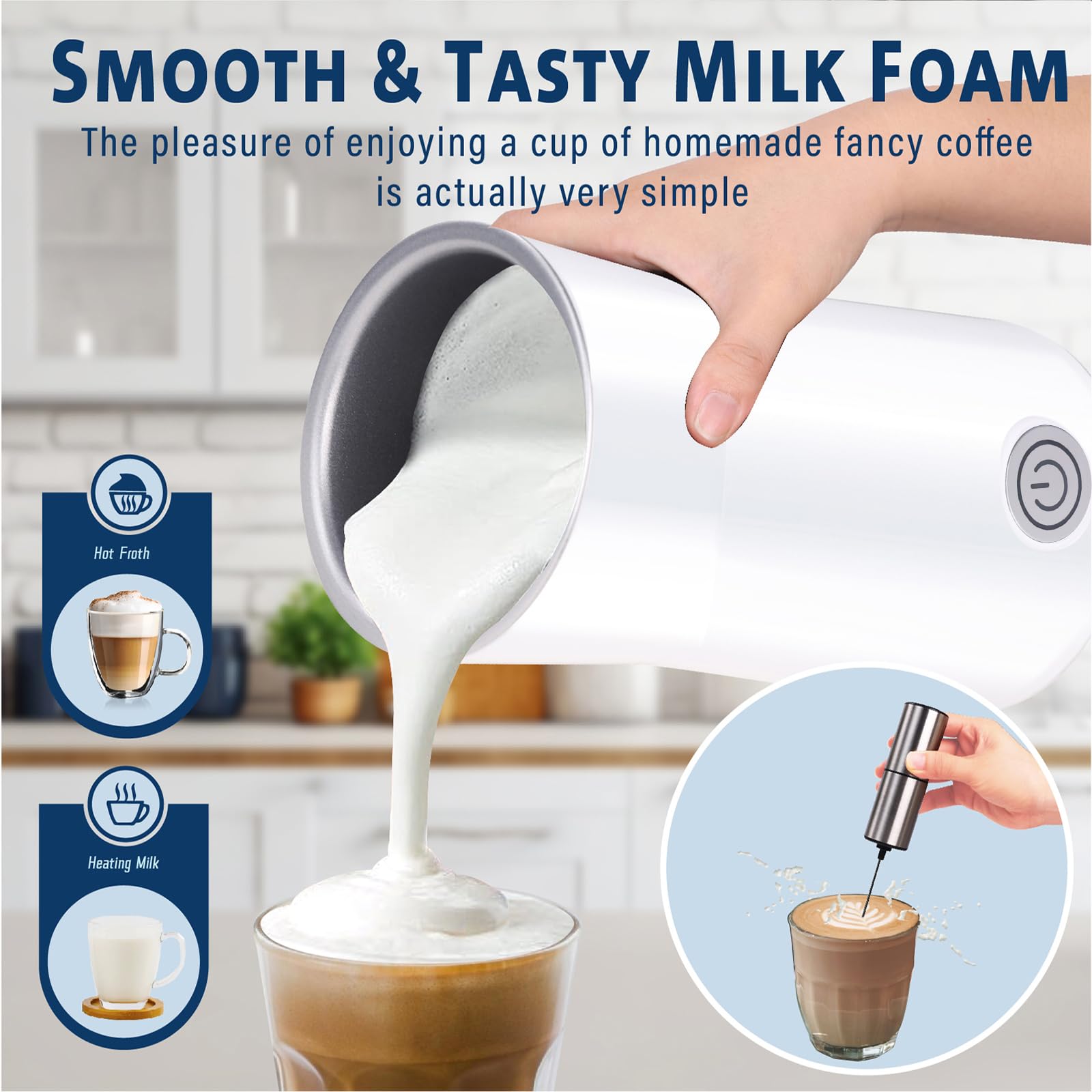 Huogary Milk Frother,Milk Frother and Steamer,Automatic Milk Foamer & Heater for Coffee, Latte, Cappuccino (White)