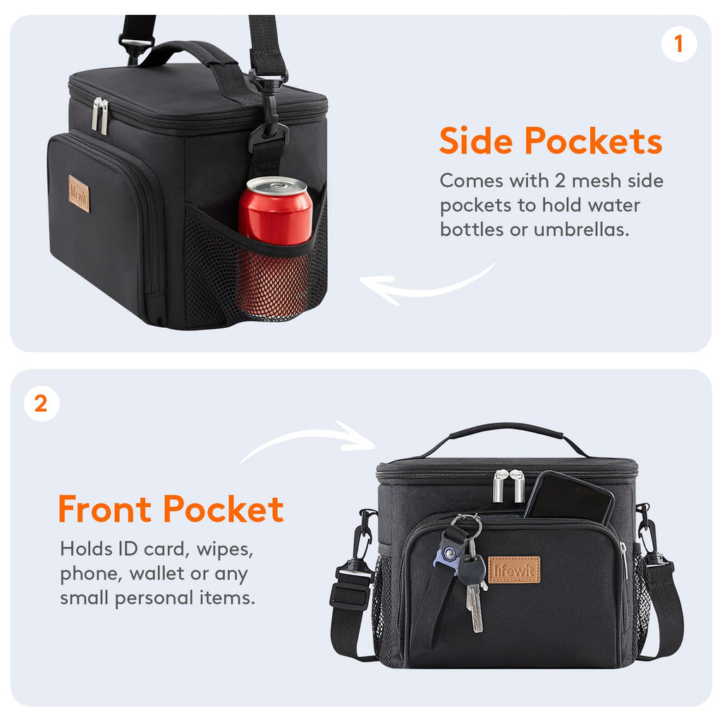 Lifewit Insulated Lunch Bag for Men, Reusable Lunch Box Women, Portable Cooler Freezable Soft Tote Bag Leakproof with Adjustable Shoulder Strap for Adult/Kid for Work/Picnic/School,Black 15L