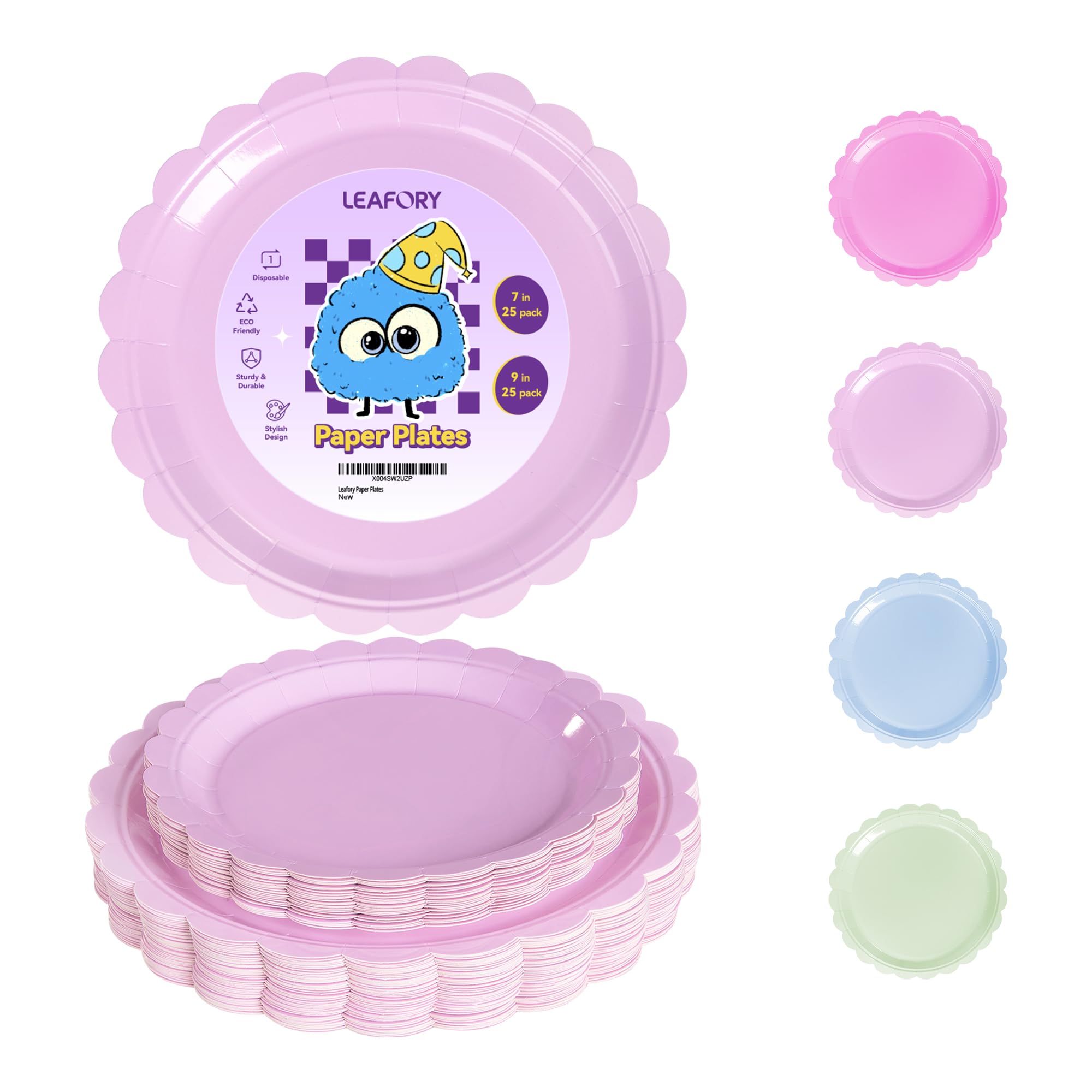 Leafory 50 Pack Disposable Paper Plates Set – Includes 25 7" Dessert Plates & 25 9" Dinner Plates – Heavy-Duty, Eco-Friendly, Perfect for Parties, Picnics, and Events, Purple