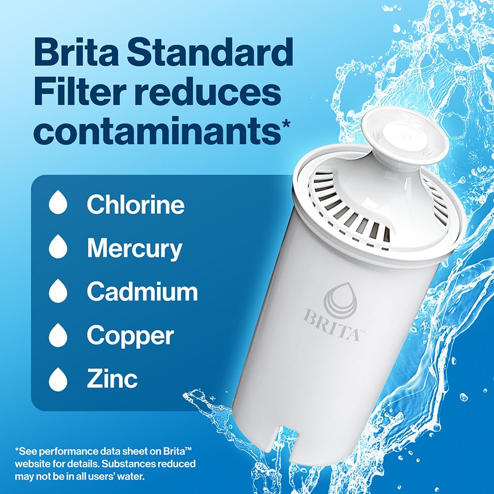 Brita Standard Replacement Filter, Reduces Contaminants while keeping healthy minerals, Certified by WQA to reduce Chlorine for improved taste, Made without BPA, Replace after 151 litres, 3 Count