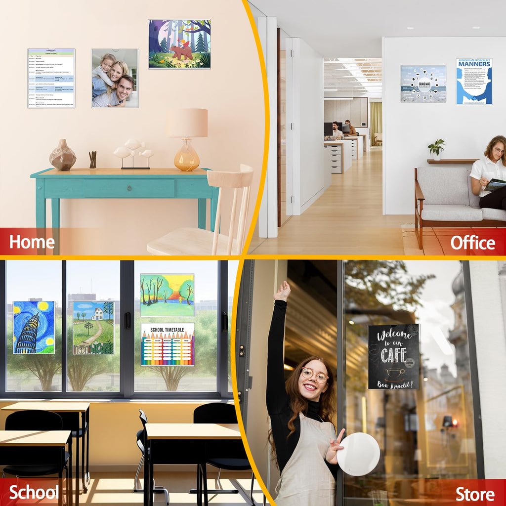 JR-MOV Magnetic Sign Holder 8.5 x 11 - Rigid Plastic Wall Sign Holder Reusable Adhesive Frames, Magnetic Frame for Refrigerator Door Window, Clear Rigid Print Protectors for Paper Picture, 5 Pack