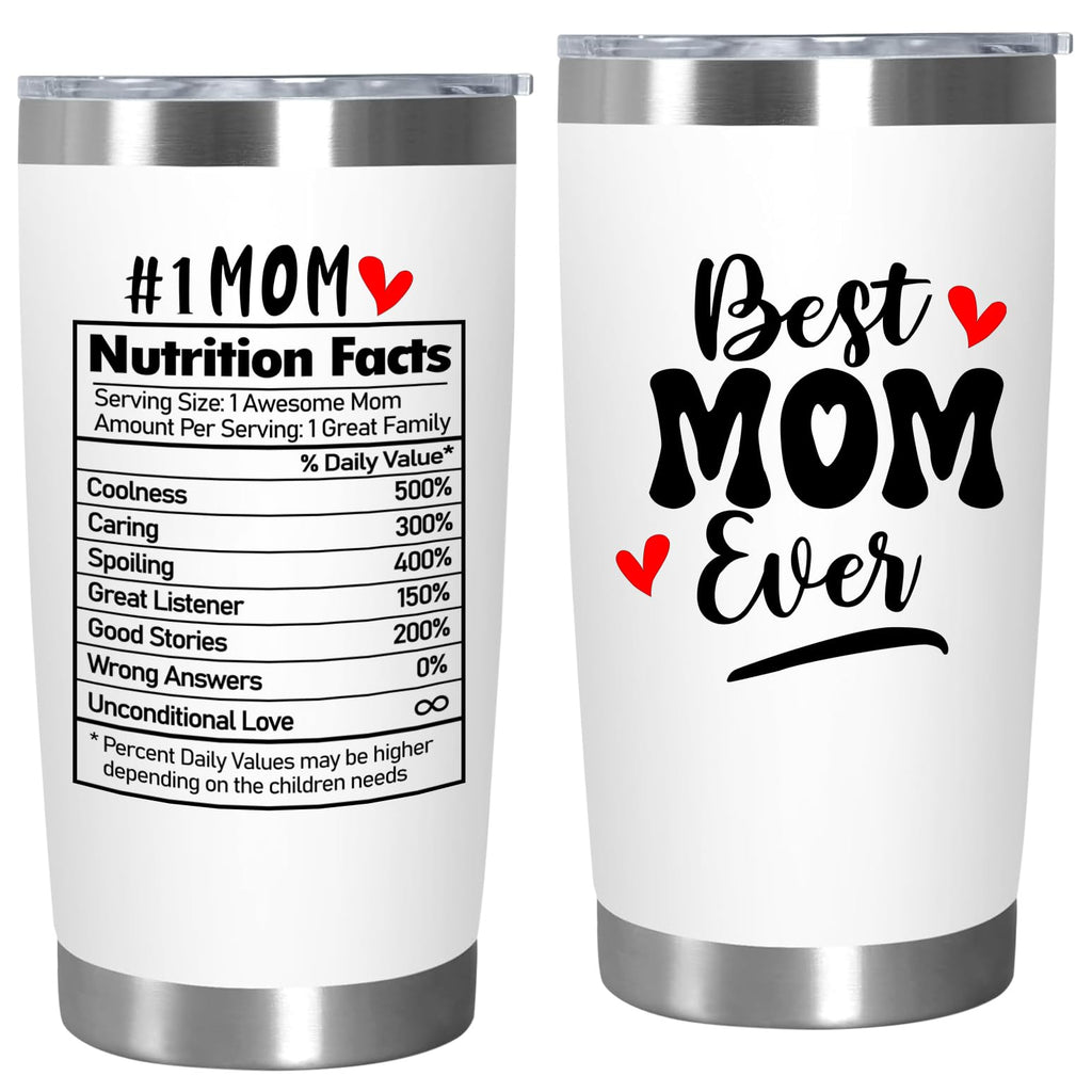 Best Mom Ever Tumbler 20oz, Insulated Coffee Cup with Cleaning Brush and Straw, Mama Travel Cup, Birthday Presents for Mommy, Water Cup from Daughter, Best Mom Gifts for Mother's Day