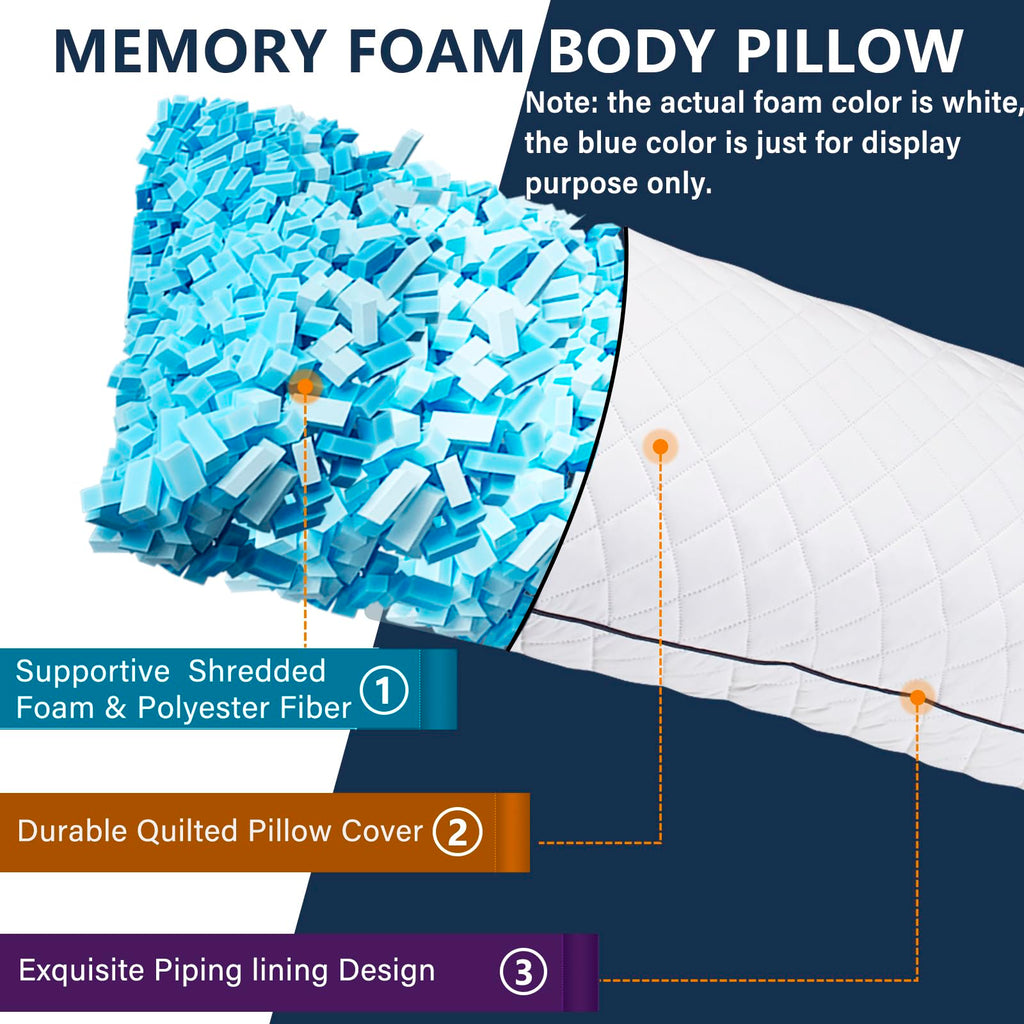 1 MIDDLE ONE Body Pillow, Memory Foam Body Pillows for Adults Sleeping, Long Pillow for Bed, Big Large Firm Full Body Pillow for Side Sleeper, 20x54 Inch, White