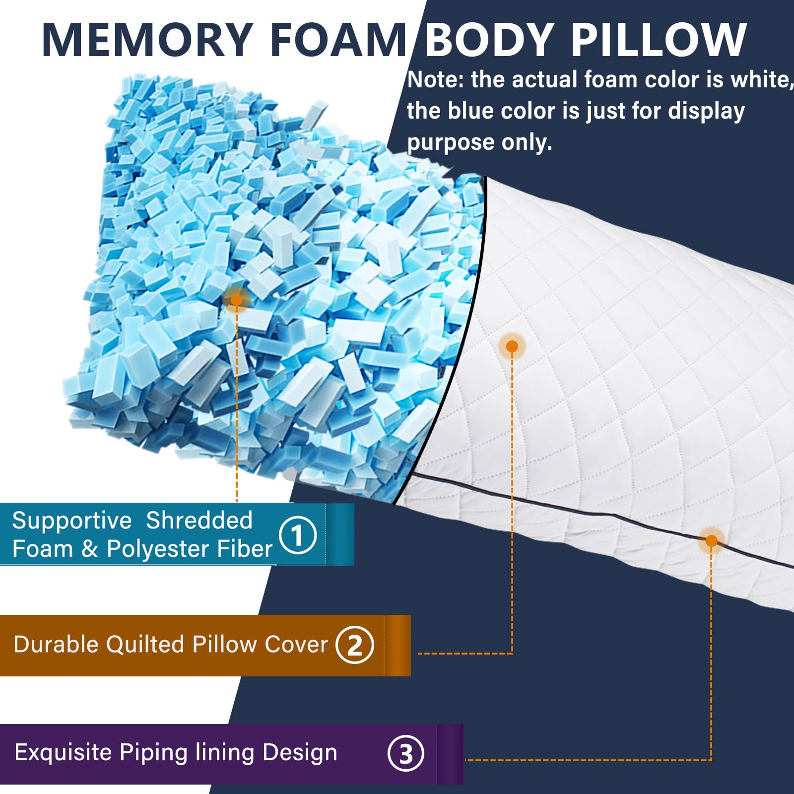 1 MIDDLE ONE Body Pillow, Memory Foam Body Pillows for Adults Sleeping, Long Pillow for Bed, Big Large Firm Full Body Pillow for Side Sleeper, 20x54 Inch, White