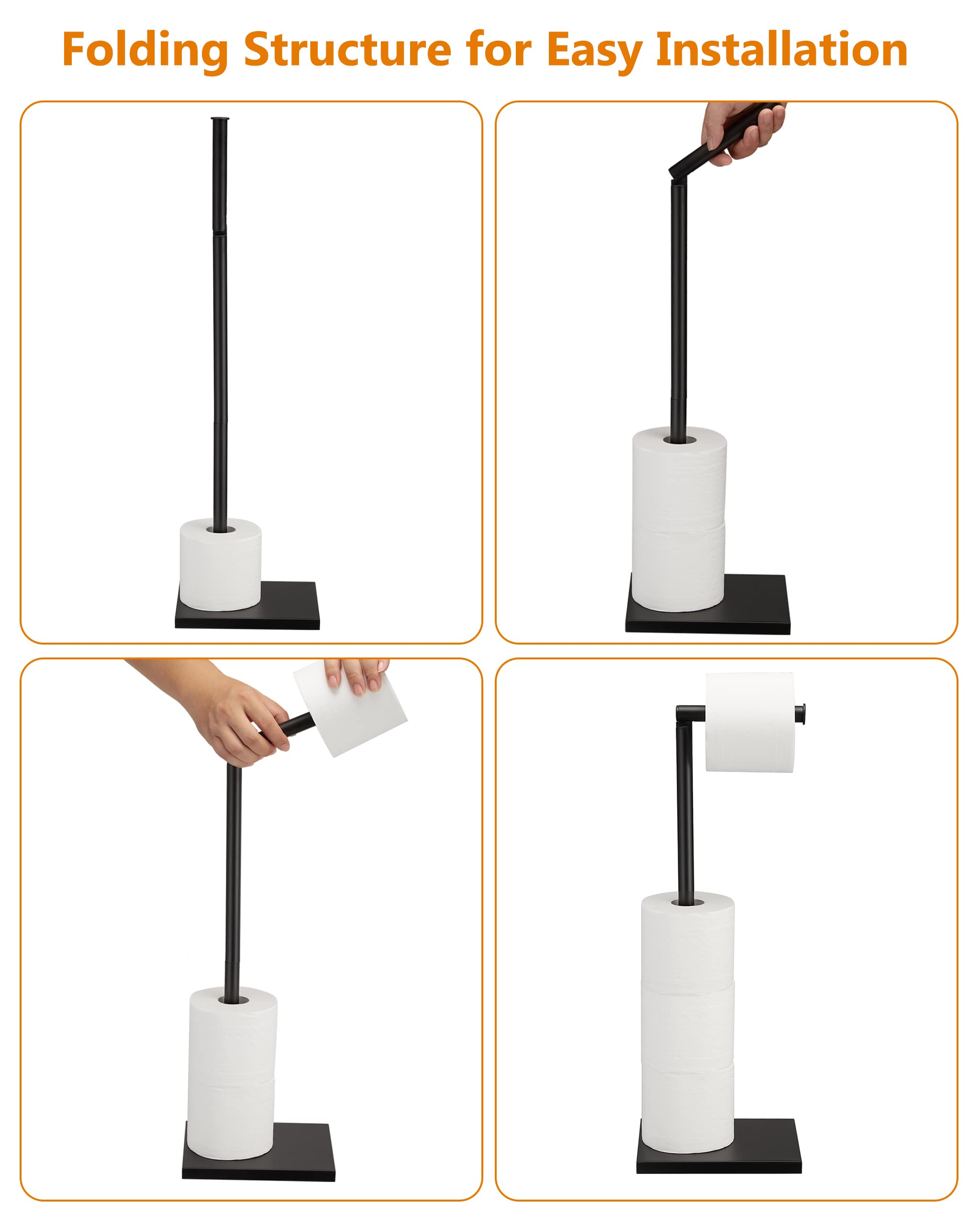 DECLUTTR Black Toilet Paper Holder, Bathroom Toilet Paper Roll Holder Stand with Reserve, Toilet Paper Holder Free Standing with Storage