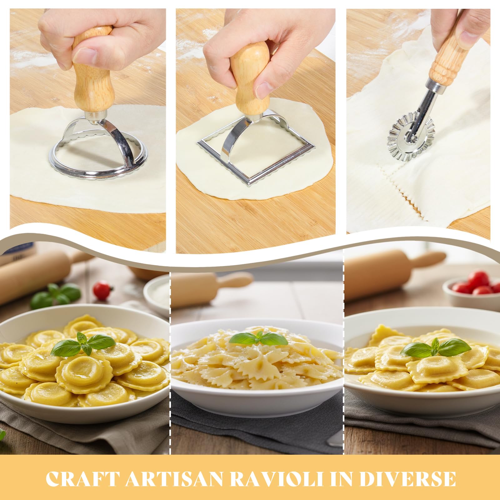 Pasta Making Tools, 9 PCS Wood Pasta Making Kit with Pasta Drying Rack, Pasta Roller, Gnocchi Board, Ravioli Cutter Pasta Making Accessories
