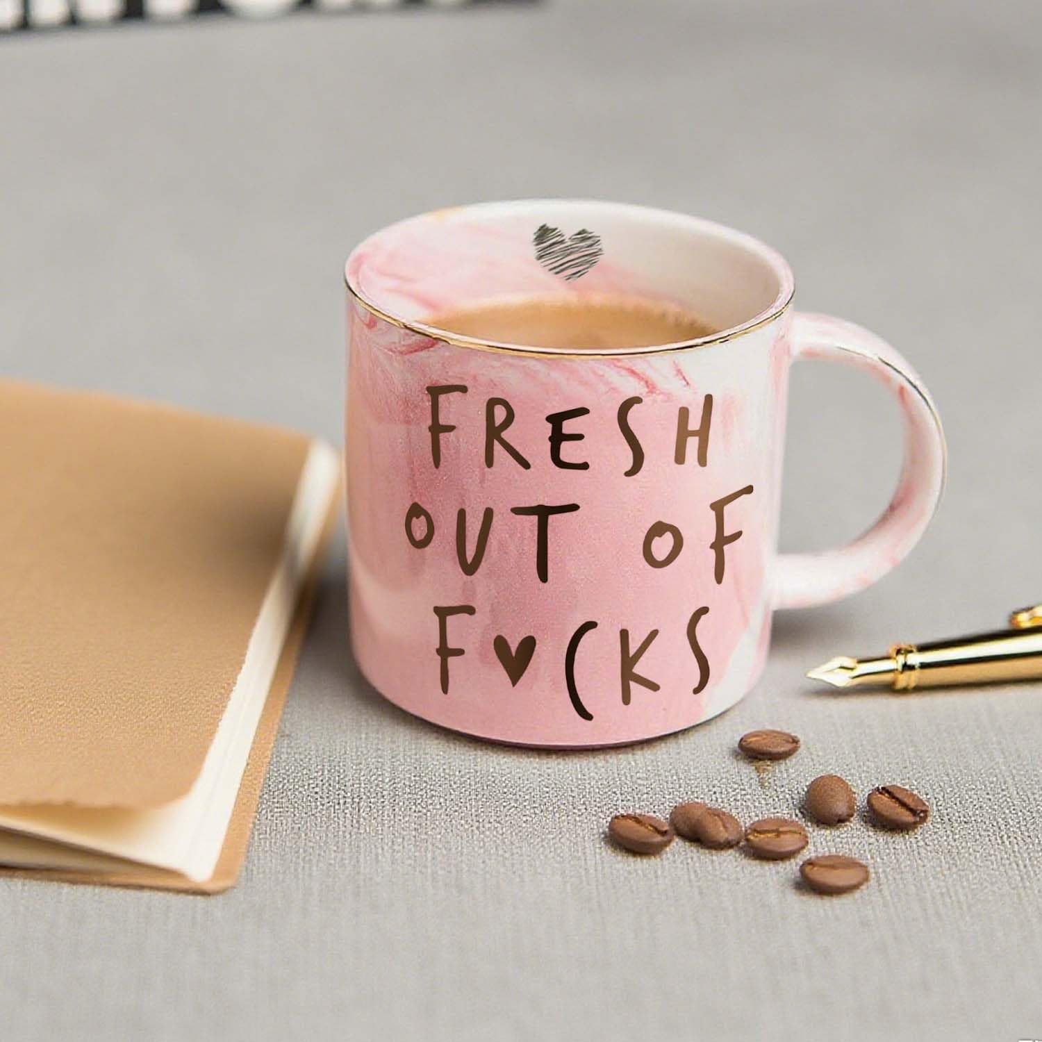 Funny Coffee Mugs Gifts for Women - Sarcastic Novelty Cups Gag Gift for Friends, Coworkers, Boss, Employee, Human Resources - Fresh Out of - Inappropriate Cute Pink Marble Mug, 12oz Coffee Cup
