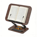 Wooden Book Stand for Reading with 360° Rotating Base, Adjustable Book Stand with Page Clips, Cookbook Stand for Kitchen Counter, Book Holder for Desk, Textbook, Tablet & Recipe Books