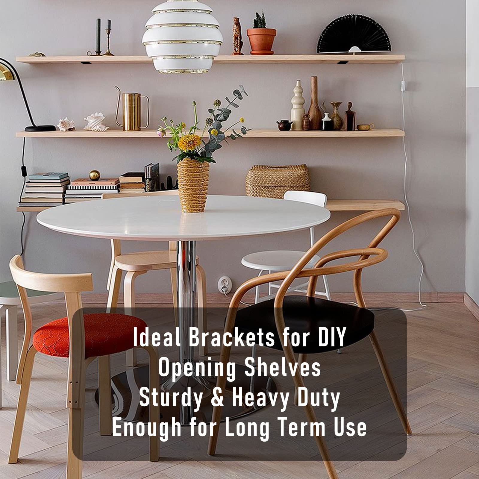 4 inch Floating Shelf Brackets, 6 Pack Heavy Duty L Shelves Brackets Wall Mounted Industrial Metal Brackets Hardware Supports for Shelves Support DIY | Holds 150+lb (1/5 Inch Thicked)