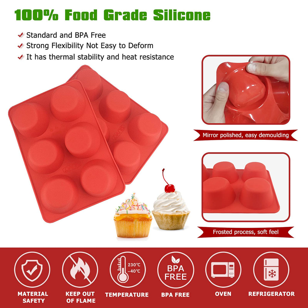 Silicone Jumbo Muffin Pan, 3.5 inch Large Cupcake Pan - Set of 2 - SILIVO Large Muffin Pan, Silicone Giant Cupcake Mold for Homemade Muffins, Cupcakes, Quiches and Frittatas - 6 Cup Muffin Tin