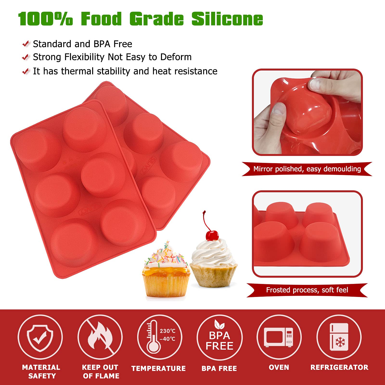 Silicone Jumbo Muffin Pan, 3.5 inch Large Cupcake Pan - Set of 2 - SILIVO Large Muffin Pan, Silicone Giant Cupcake Mold for Homemade Muffins, Cupcakes, Quiches and Frittatas - 6 Cup Muffin Tin