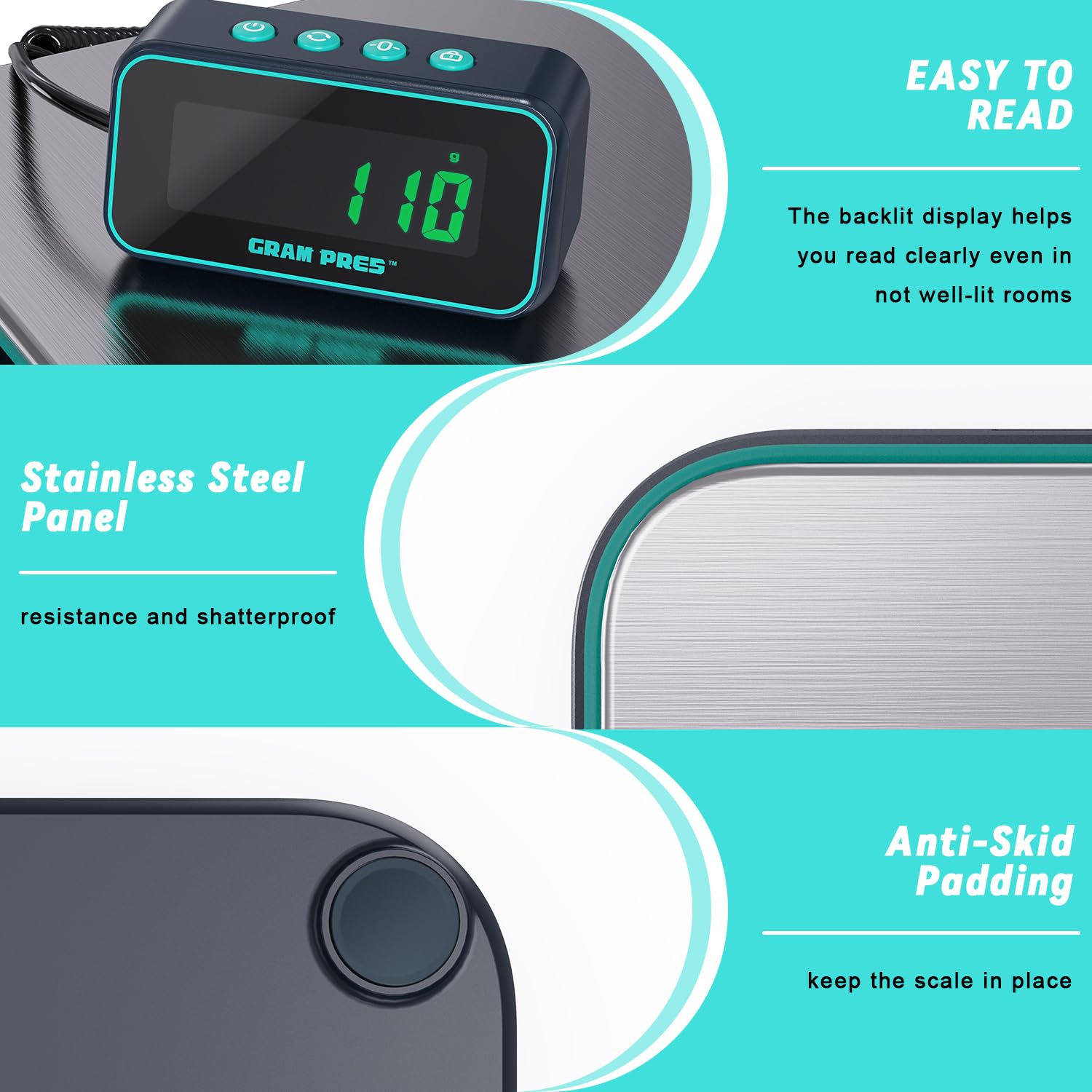 GRAM PRES Digital Shipping Scale, 86 lbs/0.1oz Highly Accurate Postal Scale for Packages with Hold/Tare/Separate LCD Display，Stainless Steel Postage Scale，Package Scale for Small Business, Mail