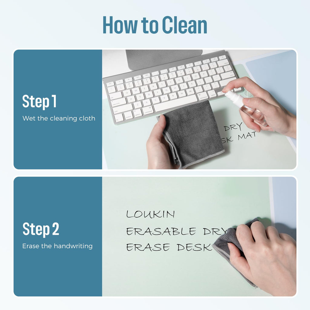 LOUKIN Erasable Dry Erase Desk Mat, Mouse Pad, Writing White Board, Non-Slip Desktop Protector for Office, Home, School (Includes 2 Wet Erase Markers & Cleaning Cloth) 32"x14"