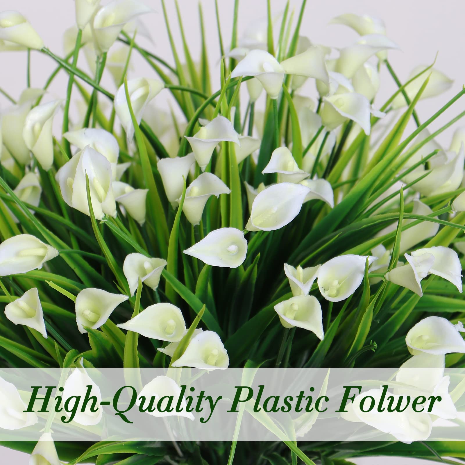 SOMYTING 8 Bundles Artificial Flowers Outdoors UV Resistant Faux Flowers Plastic Calla Lily Flowers Plants for Outside Hanging Planters Window Porch Home Garden Decoration (White)