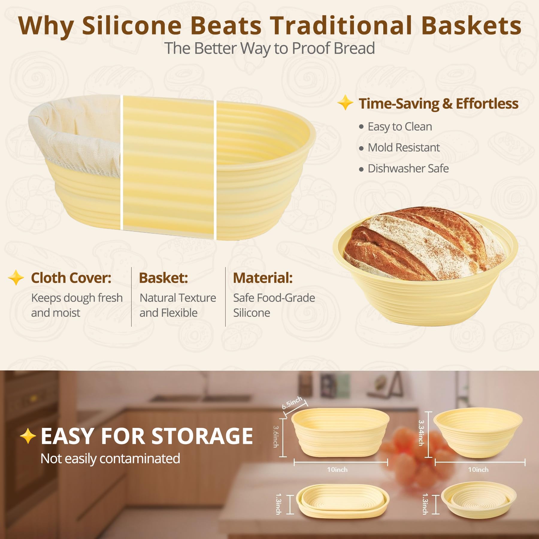 Sourdough Bread Starter Kit with 2 Silicone Proofing Baskets – Complete Sourdough Tools & Bread Making Accessories Set with 34oz Starter Jar, Dough Whisk, Scrapers, Bread Lame & More
