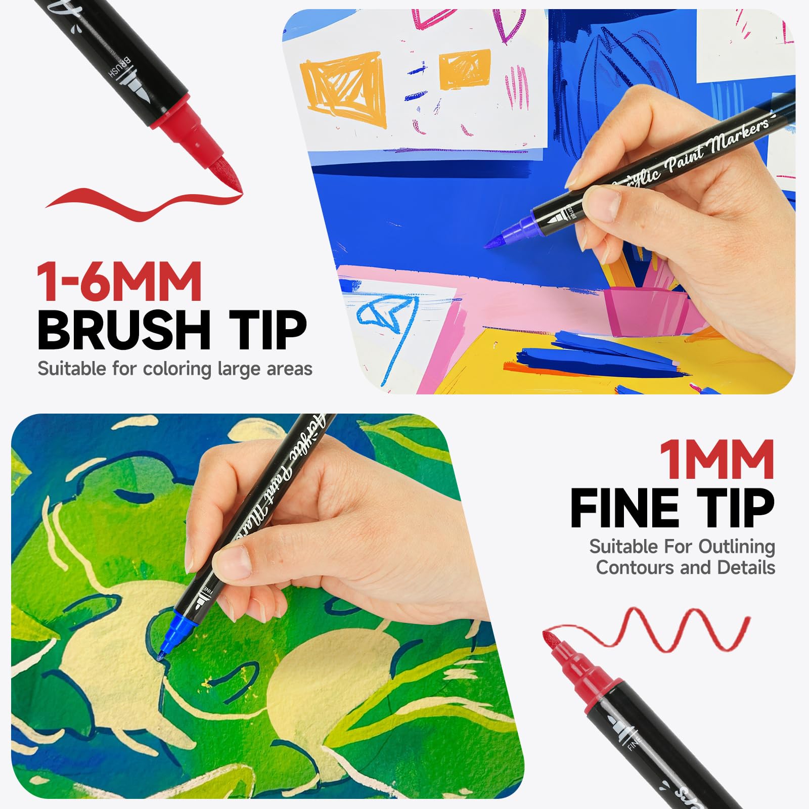 Acrylic Paint Markers, 48 Color Dual Tip Acrylic Paint Pens with Brush and Fine Tips for Rock Painting, Wood, Canvas,Ceramic,Card Making,Vibrant Color Ideal for Artists, Crafters & DIY Projects