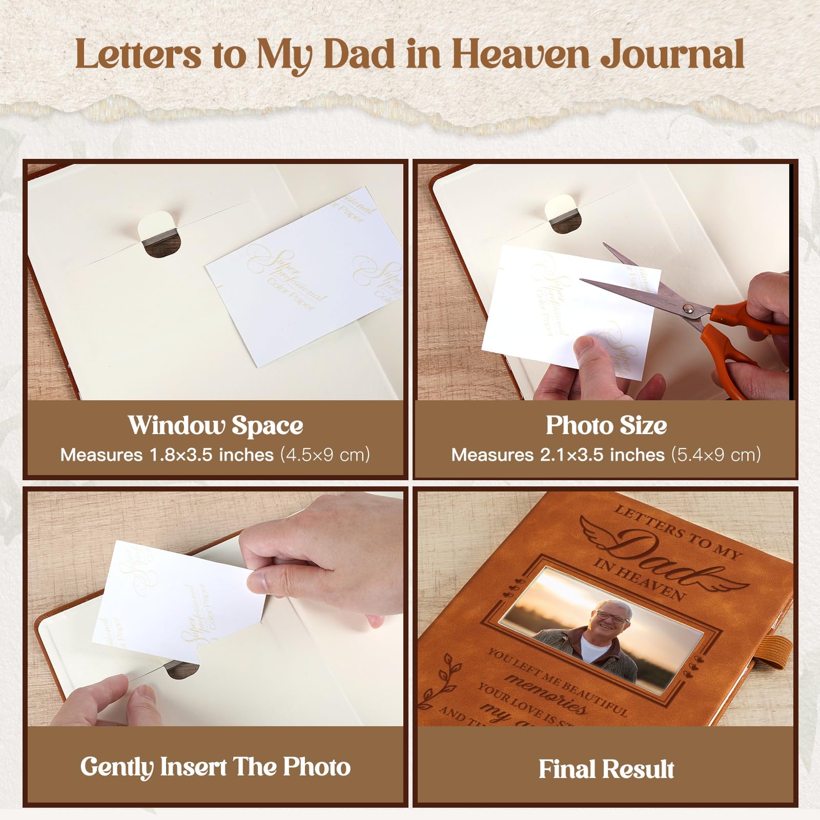 Memorial Gifts For Loss Of Dad, Grief Journal With Photo Insert, Letters To My Father In Heaven, Loss Of Father Sympathy Gift - 200 Pages Notebook A5 With Pen