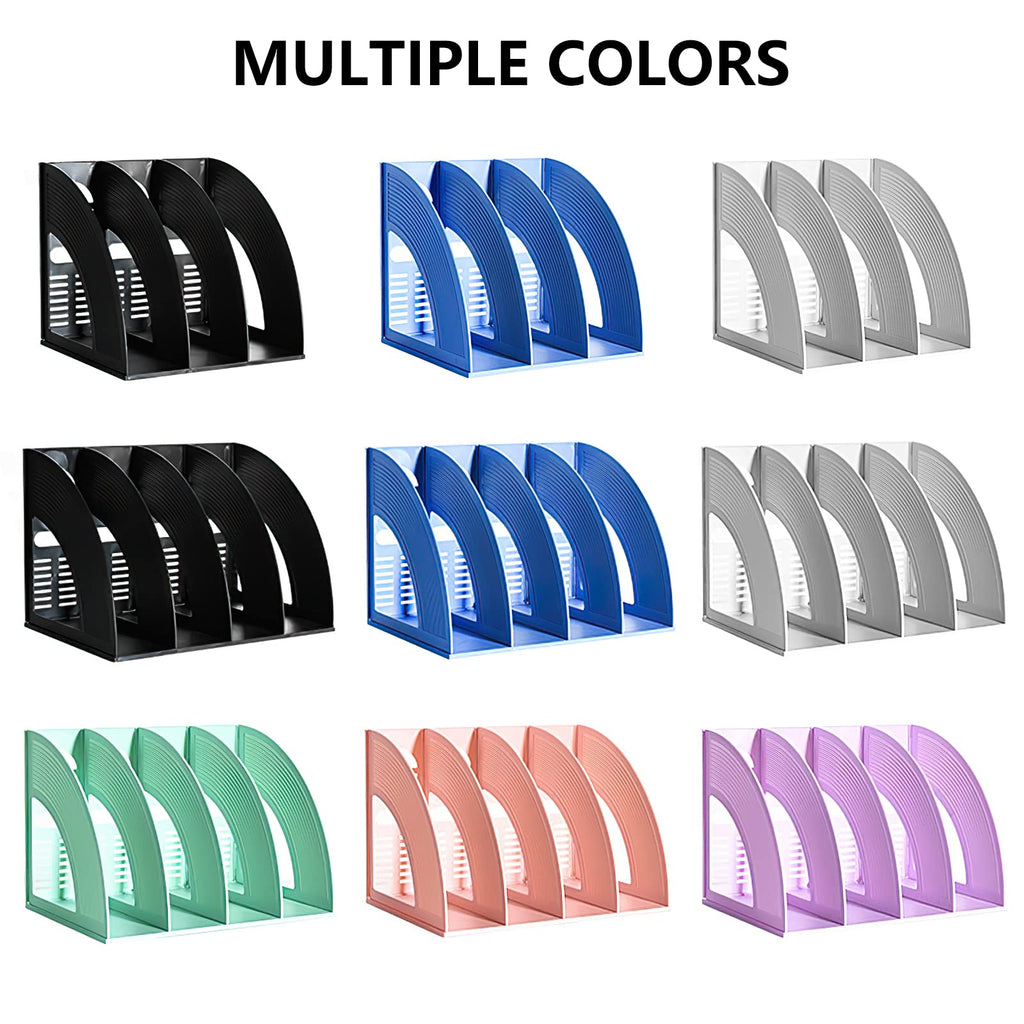 Marte Vanci Magazine File Holder Plastic Desk Storage Organizer 33 x 23.5 x 23.5cm Vertical File Folder Holder for Paper Magazine Documents and Books (Black 4 Sections)