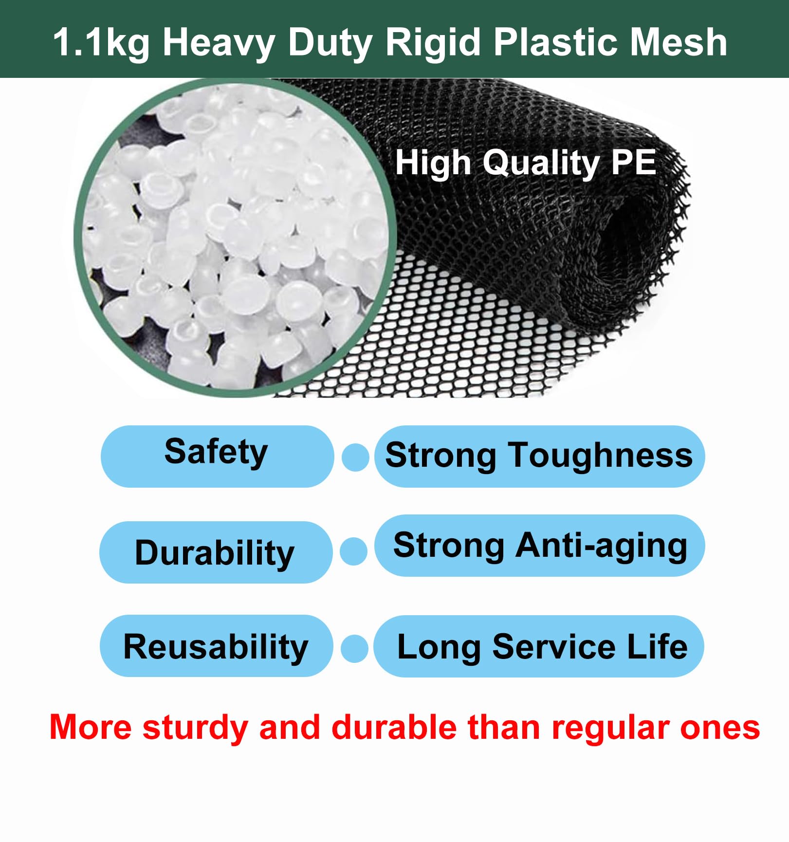 Matomtak Heavy Duty Rigid Plastic Wire Mesh Fence 15.7in x 20ft Large Roll Black Hexagonal Chicken Wire Netting with 100 Pcs Ties, Durable Poultry Floral Netting for Gardening, Construction Barrier