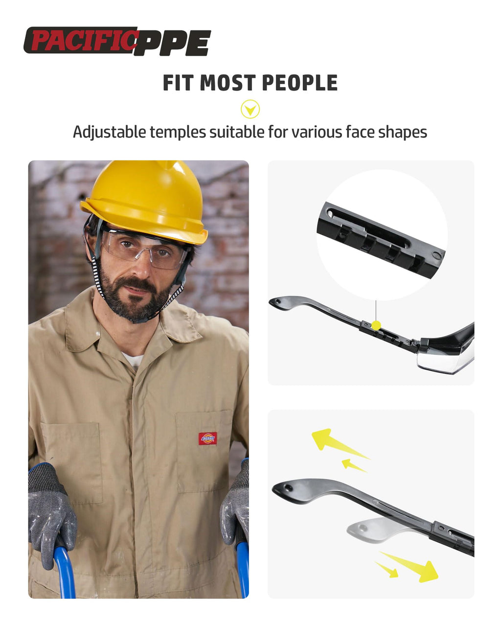 PACIFIC PPE 2 Pack Safety Glasses, Anti-fog, Scratch Resistant Clear Wraparound Lenses and No-Slip Grips, Clear Lab Safety Glasses, Adjustable, Lab Goggles