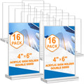 Acrylic Sign Holder 4x6, 16 Pack Clear Double Sided Clear Table Menu Vertical Display Stand Desktop Display Stand Paper Holder Table Sign Holder Suitable for Restaurants Office Store Show Fair