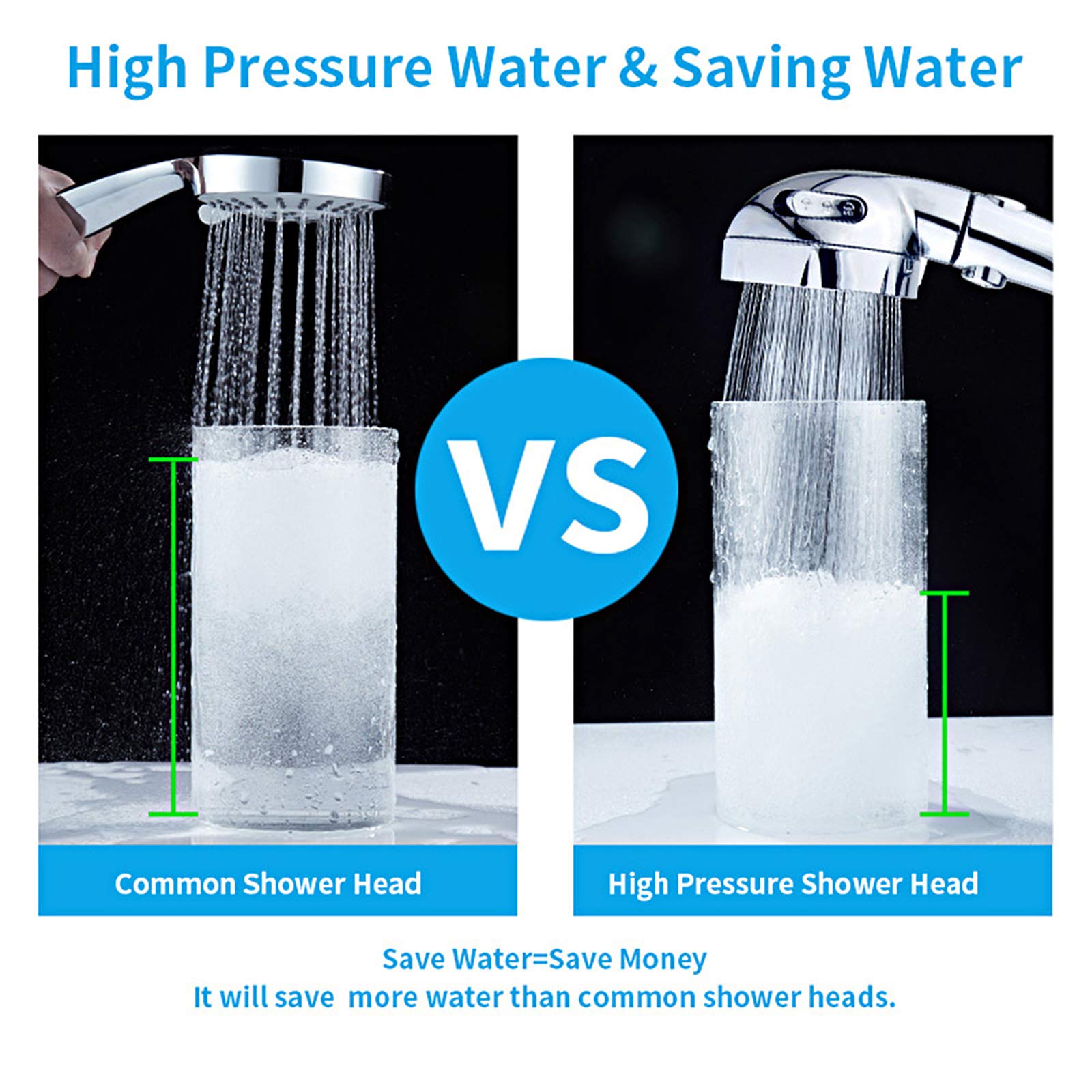KAIYING High Pressure Handheld Shower Head with ON/Off Pause Switch, 3 Spray Modes Shower Wand with Shut Off Button, Removable Camper Shower Head with Hose and Adjustable Angle Bracket (Chrome)