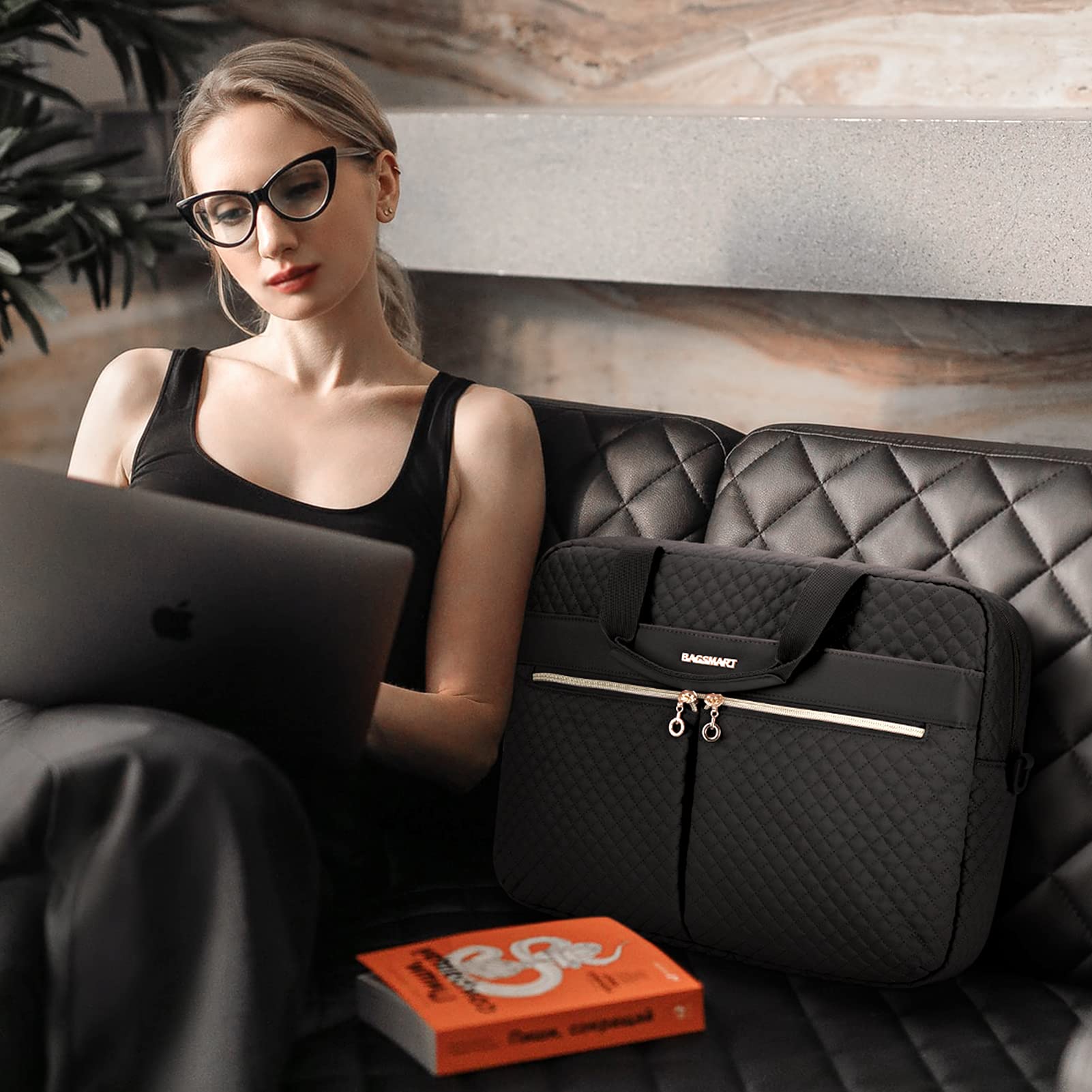 BAGSMART Laptop Bag 15.6 Inch Briefcase for Women Large Laptop Case Computer Bag Office Travel Business, Black
