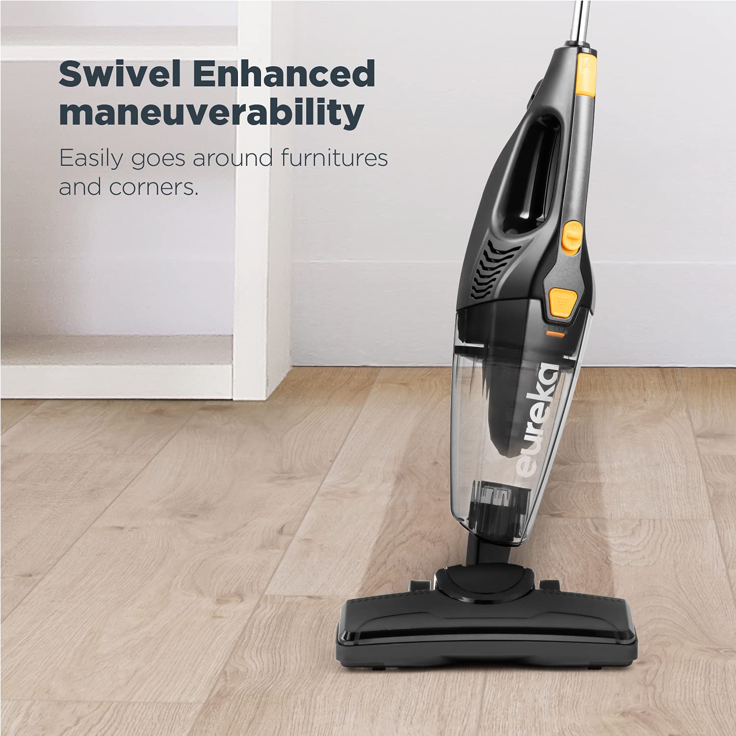 Eureka Home Lightweight Corded Stick Vacuum Cleaner, Powerful Suction Convenient Small Vacuum for Hard Floor, 3-in-1 Hand Vacuum, Blaze Black, NES212C