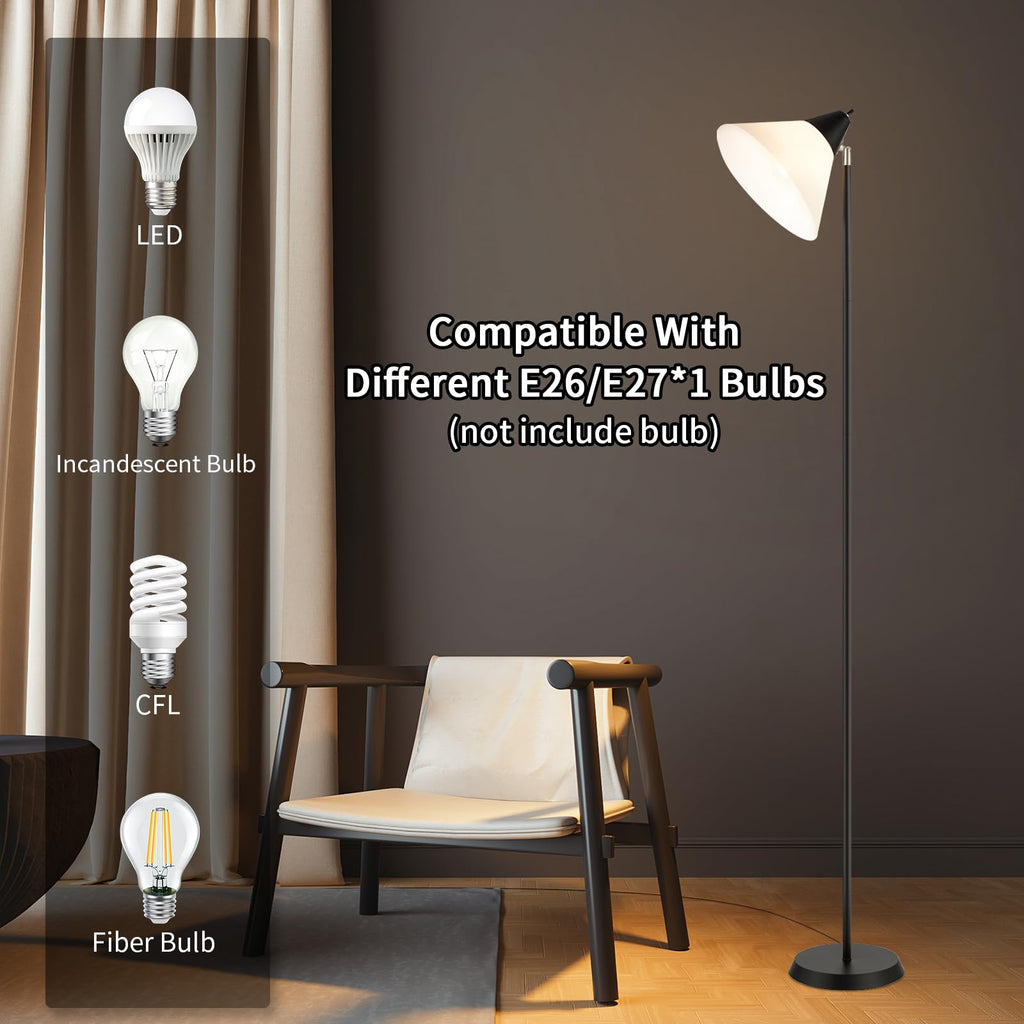 HonoDing Floor Lamp Standing Lamp Adjustable Head Arcylic Shade Floor Lamps for Living Room/Office/Bedroom (Black)