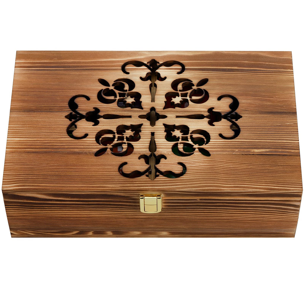 Coloch Wooden Tea Bag Storage Box with Carved Lid, 8-Compartment Tea Chest Organizer Spice Packets Container for Living Room, Kitchen, Gift for Office, Home Decor