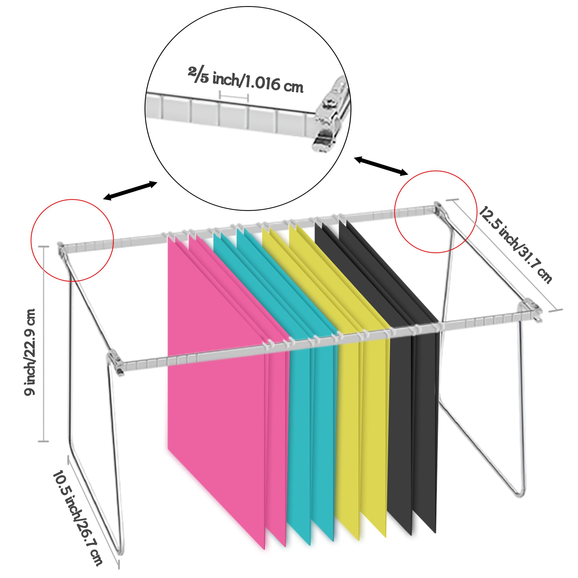 Heavy Duty Steel Hanging File Frame,Letter Size Hanging File Folder Frame,Adjustable Length 10" to 18",2 Packs(Without Folders)