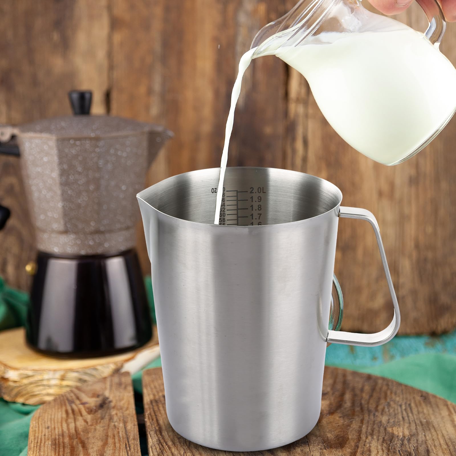 Acrux7 Stainless Steel Measuring Cups with Lids, 8 Cup (2000ml) Metal Measuring Cup, Stainless Steel Pitcher with Lid, Marking and Handle, 64oz