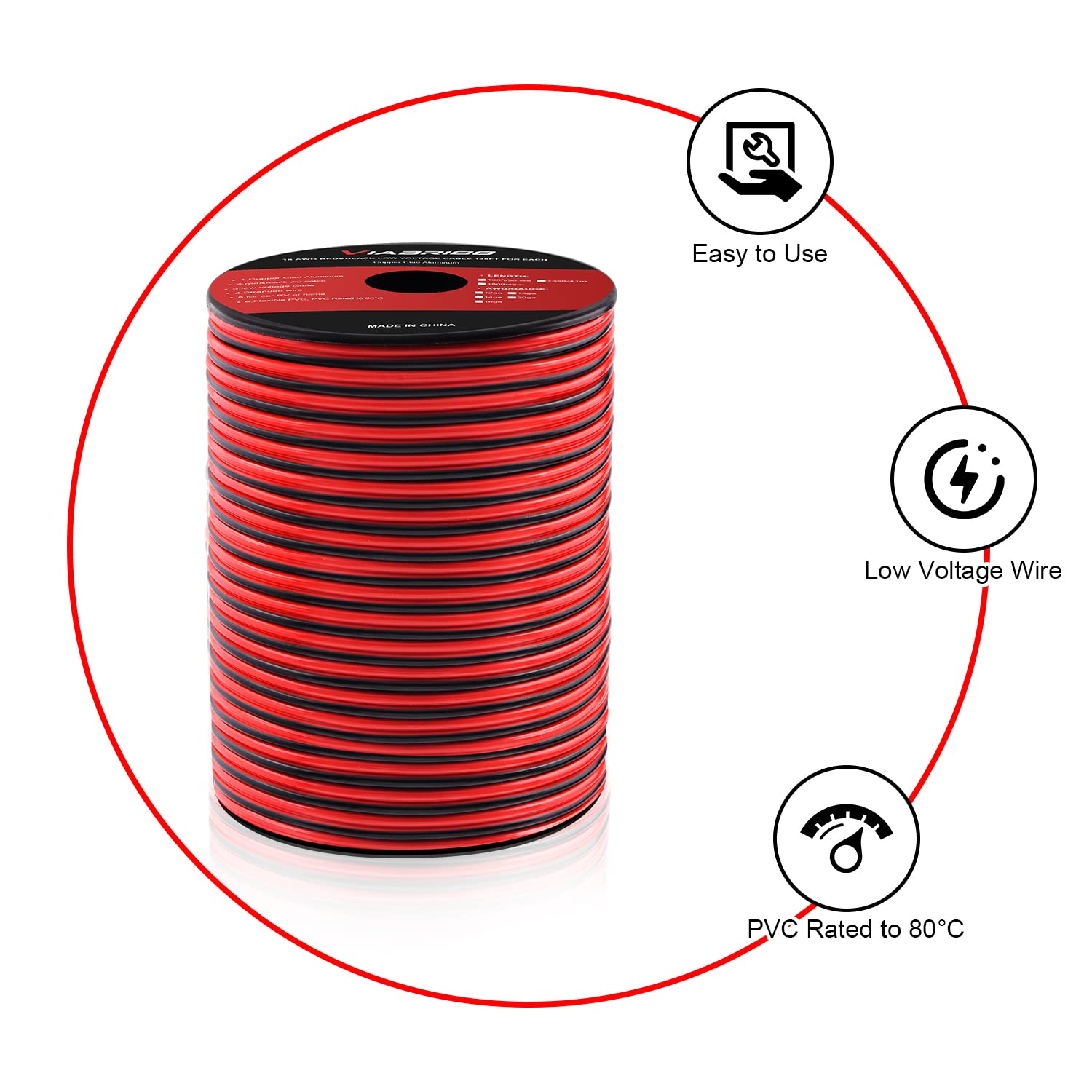 VIABRICO 16 AWG Gauge Electrical Wire, 100FT 2 Conductor Red Black Hookup Cable for 12V/24V DC LED Strips, Landscape, Marine, Car Speaker, Automotive