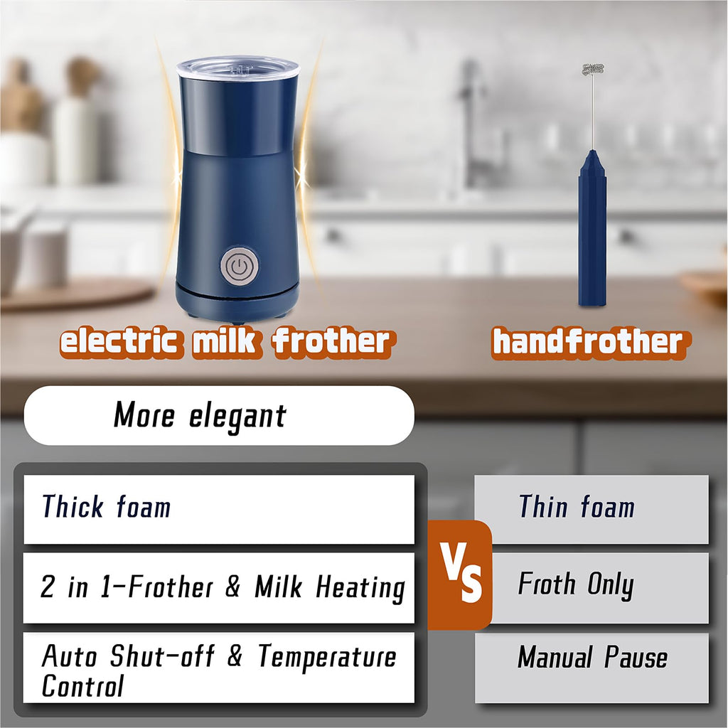 Seydere Simple Milk Frother, 2 in 1 Milk Steamer and Frother, Electric Milk Steamer, Milk Warmer and Hot Milk Foam Maker for Latter, Macchiato, Cappuccinos (Blue)