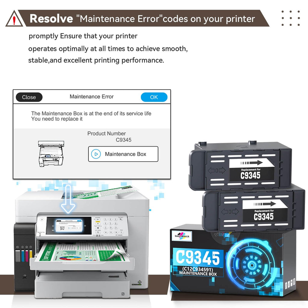 C9345 Ink Maintenance Box Replacement for Epson ET-8550 ET-8500 ET-5850 ET-5800 ET-16600 ET-16650 ET-5880 WF-7840 WF-7310 WF-M4119 WF-M4619 WF-7820 Printer, for Ecotank C9345 Maintenance Box (2 Packs)
