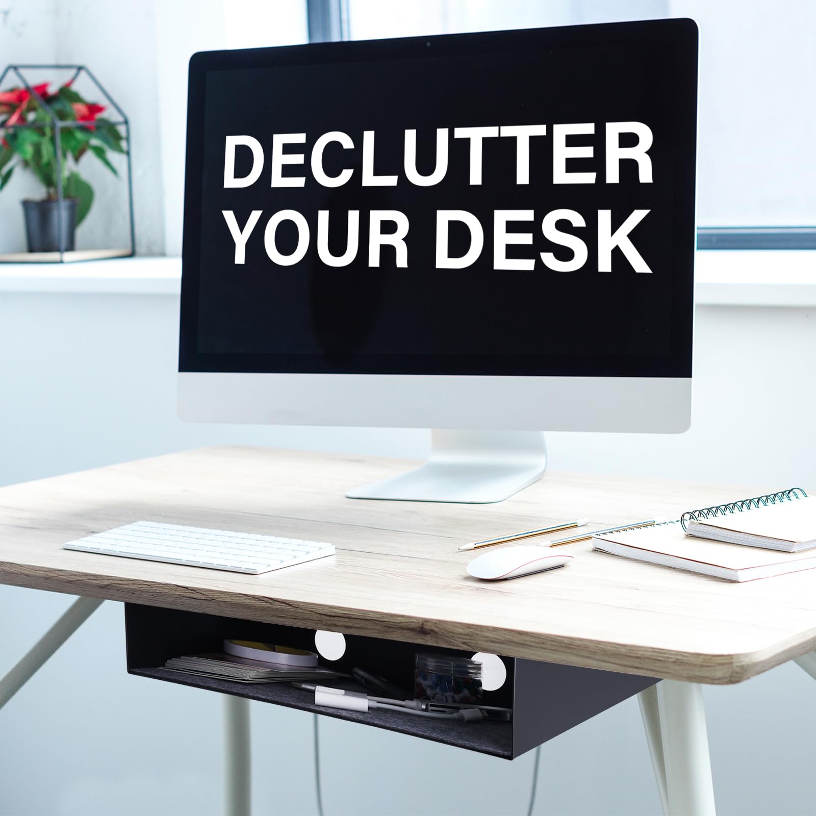 Patioer Under Desk Storage Shelf, Steel Under Desk Tray Mountable Add-On Shelf for Table Office Desk, Large (Pack of 1)
