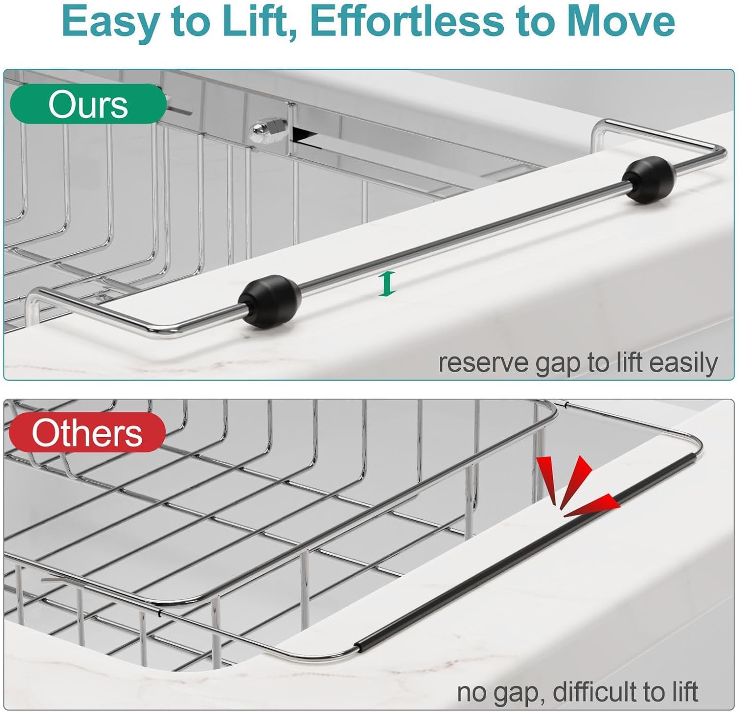 GSlife in Sink Dish Drying Rack - Stainless Steel Capacity Expandable Over The Sink Dish Drainer with Lock Knob and Utensil Holder for Kitchen Sink, 27.4-45.5 L x 32.5 W x 14.5 H cm, Silver
