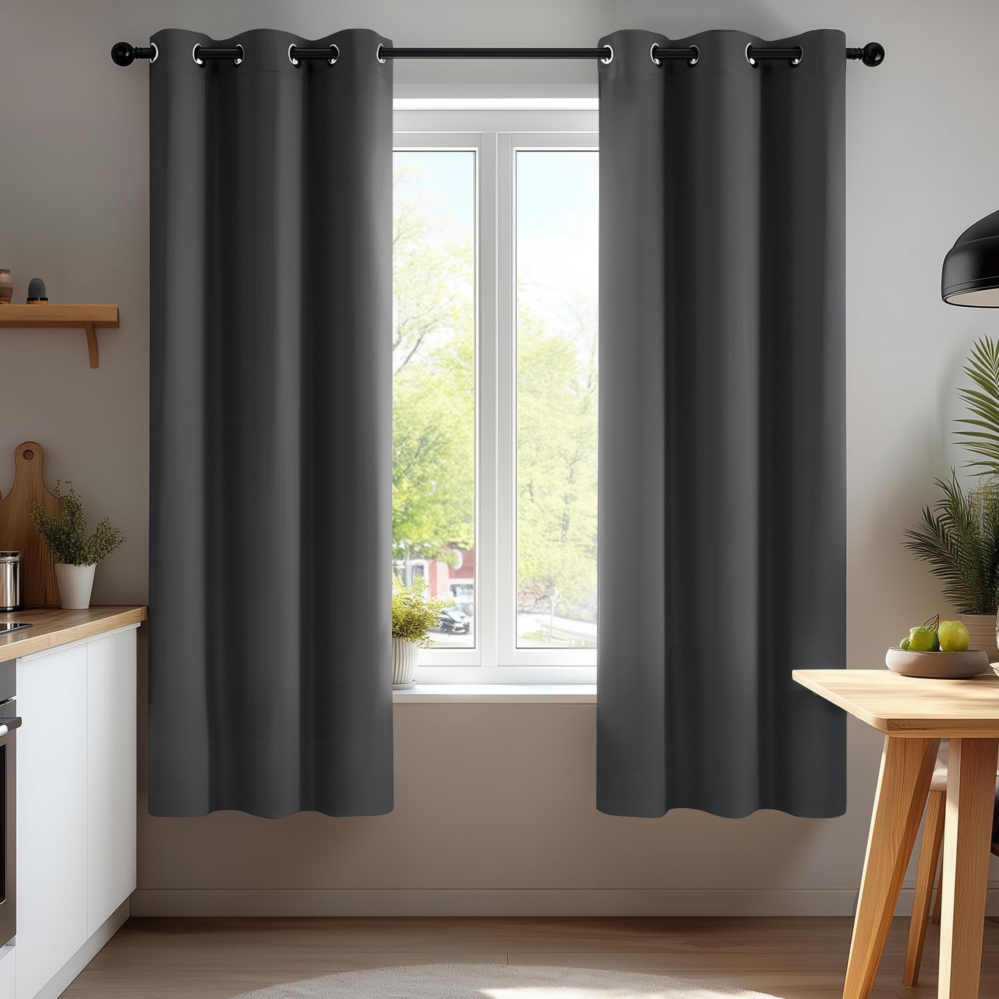 Deconovo Blackout Curtains 2 Panels – 63 Inches Long Thermal Insulated, Soundproof, Energy-Saving, OEKO-TEX Certified, Noise-Reducing Drapes for Bedroom & Living Room Curtains – 42x63 Inch, Dark Grey