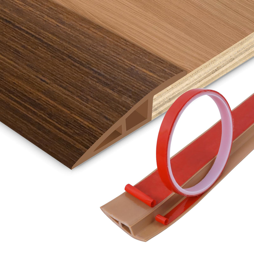 Floor Transition Strip Vinyl Door Threshold Ramp Self Adhesive Carpet Edging Strip Doorway Edge Trim, Overlap Edge Reducer for Laminate Carpet, Floor, Tile (Brown wood grain, 1/5" to 2/5", 3.3Ft)