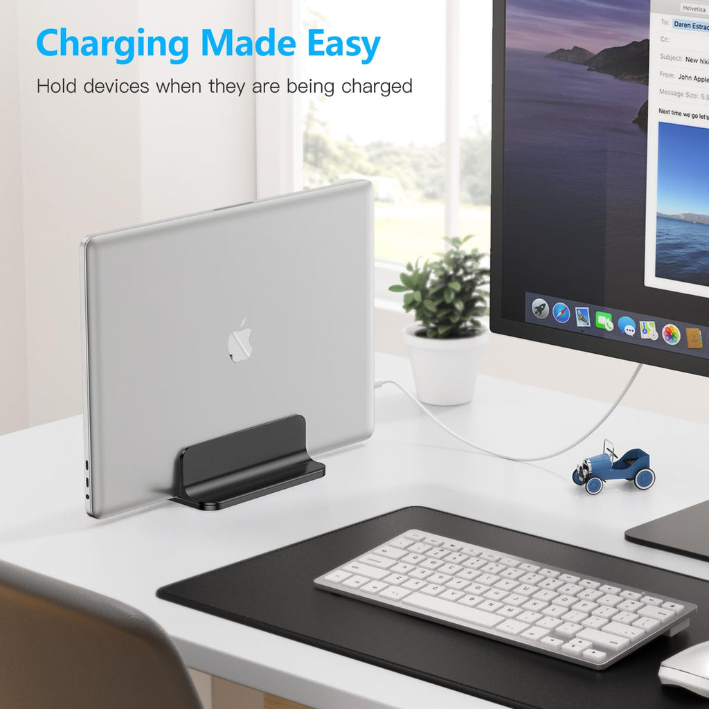 Vertical Laptop Stand Holder, OMOTON Desktop Aluminum Laptop Stand with Adjustable Dock Size, Compatible with MacBook, Surface, Chromebook and Gaming Laptops (Up to 17.3 inches), Black