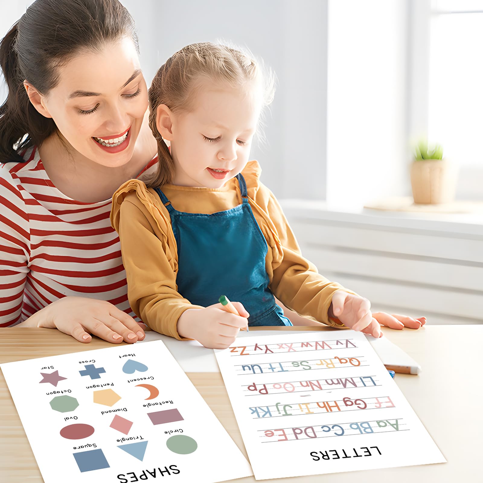 6 Pack Educational Posters for Classroom Decor, ABC Alphabet Poster, Shapes & Colors Chart, Days of the Week Poster, Numbers Poster for Kids Room, Preschool, Kindergarten & Classroom Learning Decor